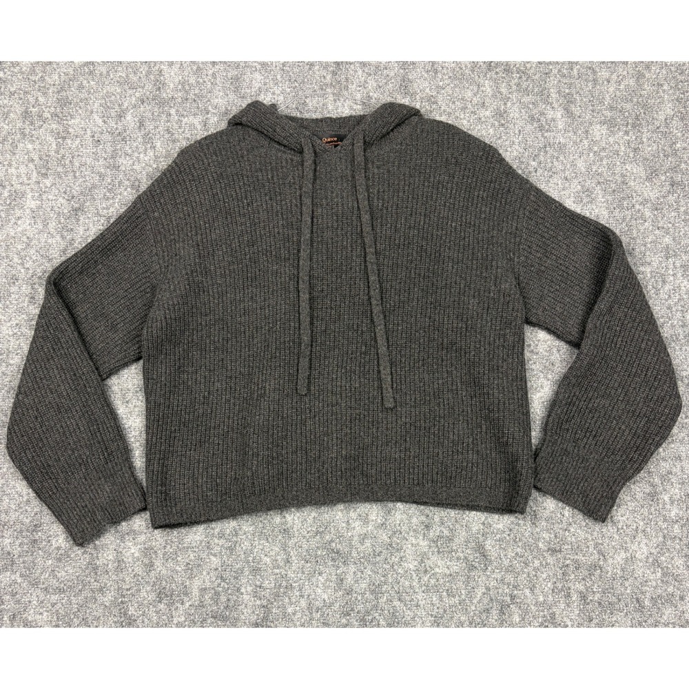 Quince 100% Mongolian Cashmere Ribbed Hoodie Sweater Dark Gray Small
